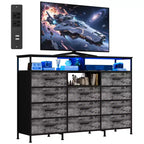 COZONY Meuble TV 55 avec commode en tissu 11 tiroirs et étagères ouvertes, organisateur de rangement pour chambre et salon