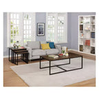 Table basse Arcadia en bois d'acacia, 54 po de large, moka vieilli – Meubles Alaterre : industriel, piétement en tréteaux, bois teinté