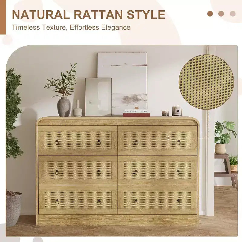Commode à 6 tiroirs en rotin Acekool, commode moderne pour chambre à coucher, salon et couloir