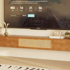 Meuble TV flottant mural Luck Live Mid-Century Modern 200 cm avec portes et tiroirs en rotin