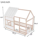 Cadre de lit au sol Whisen Twin Size, lit en forme de maison avec toit, clôture