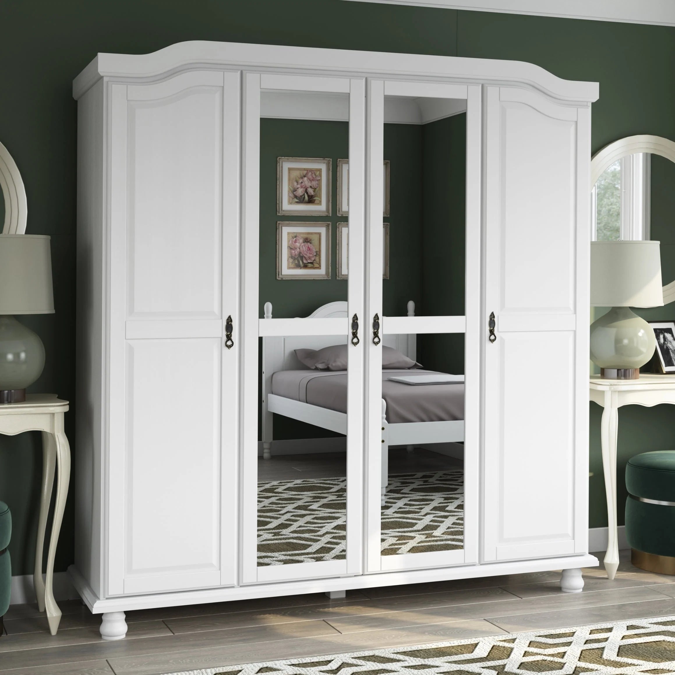 Palace Imports Kyle Armoire 4 portes 100 % en bois massif avec portes en bois massif ou portes miroir