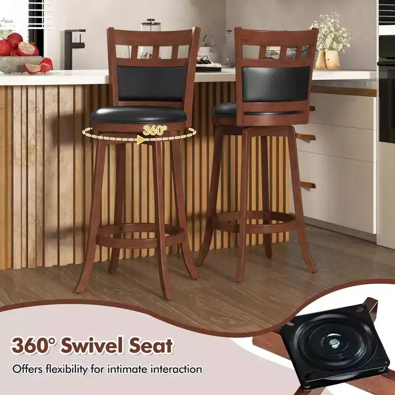 Lot de 2 tabourets de bar pivotants en bois Costway avec assise et dossier rembourrés en similicuir