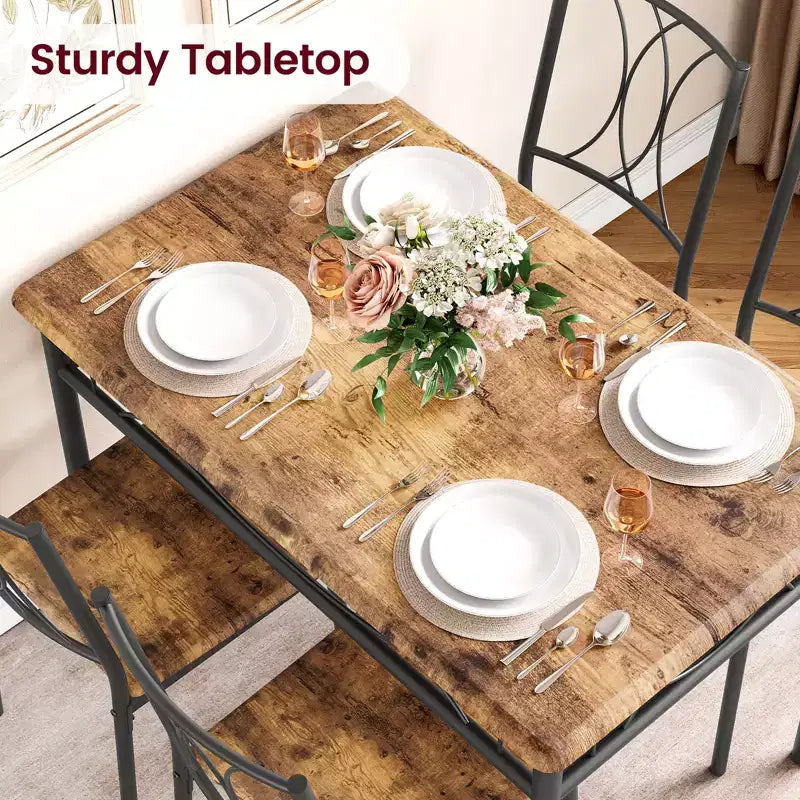 Table et chaises de cuisine, Ensemble de table à manger pour 4 avec chaises, Table à manger rectangulaire en métal et bois pour petits espaces, Appartement