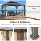 Tonnelle EROMMY à toit rigide, pergola extérieure avec double toit, moustiquaire et rideaux, auvent robuste pour patio, jardin, fête au bord de la piscine