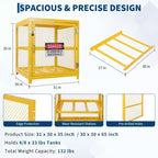 Armoires de rangement de matières dangereuses 31x30x35 pouces, verrouillables, robustes pour 4 bouteilles de propane, conformes à l'OSHA, cage pour réservoir de gaz, garde-corps antidérapants, acier jaune