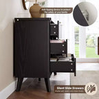 Commode 6 tiroirs pour chambre à coucher, commode de 120 cm de large avec profil incurvé, tiroirs en bois cannelé, commode moderne pour salon