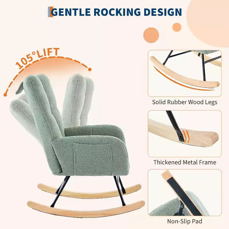 Fauteuil à bascule Teddy avec oreiller et dossier haut, fauteuil d'appoint rembourré en tissu pour chambre d'enfant, salon, chambre à coucher