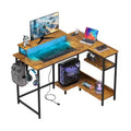 Bureau de jeu GALAXHERO 43 pouces en L, petit bureau d'angle pour ordinateur avec prises de courant, lumières LED et support d'écran, bureau pour chambre