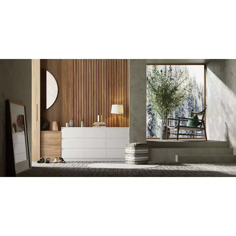 Famapy Commode Horizontale Minimaliste Moderne à 9 Tiroirs – Organiseur Spacieux pour Chambre/Salon