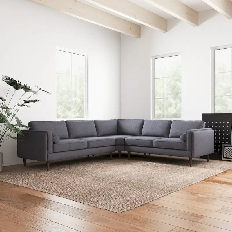 Canapé d'angle symétrique Flavia Mid Century Modern à coussins de dossier