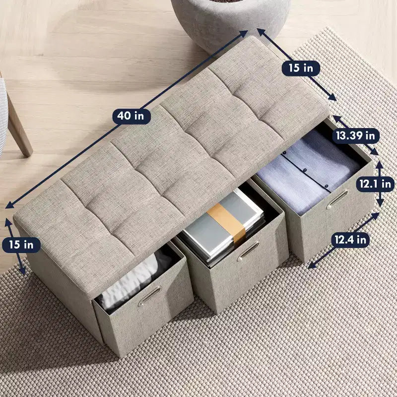 Banc de rangement pliant Ornavo Home de 101,6 cm avec tiroirs, parfait pour le salon, la chambre et l'entrée
