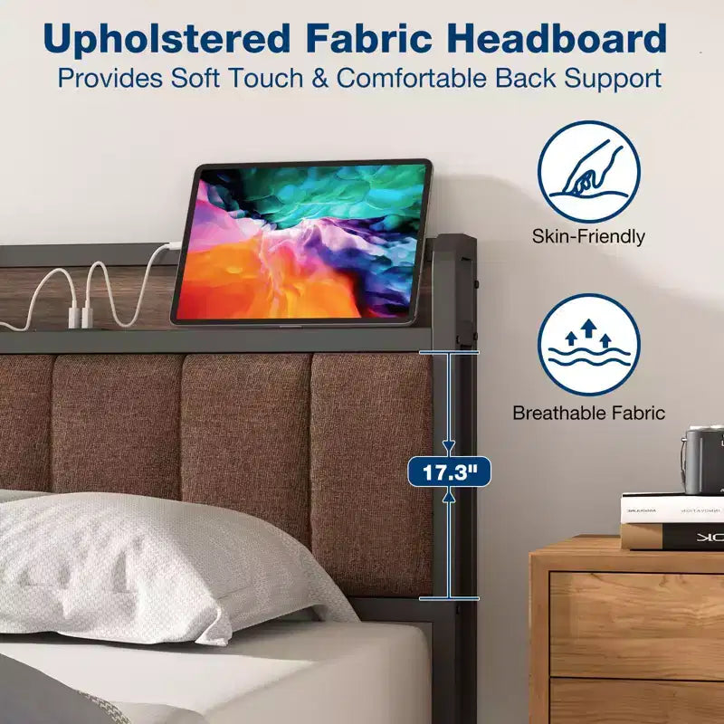 Lusimo Cadre de lit Twin XL, Lit plateforme rembourré avec tête de lit de rangement et station de charge
