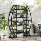 Lantine Étagère à plantes incurvée à 8 niveaux pour l'intérieur, étagère industrielle en métal de 175 cm de haut pour salon, balcon, terrasse, noire