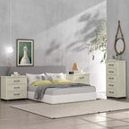 Festivo Ensemble Contemporain 3 pièces Commode 5 tiroirs 24 et Table de Chevet 3 tiroirs Blanc cassé Scié : MDF, Pieds en Métal, Anti-basculement