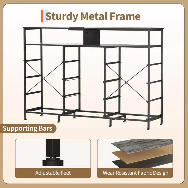 COZONY Meuble TV 55 avec commode en tissu 11 tiroirs et étagères ouvertes, organisateur de rangement pour chambre et salon