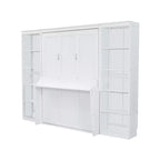 Lit escamotable en bois Queen/Grand avec bureau et étagères de rangement, blanc -ModernLuxe
