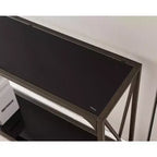 Kings Brand Furniture Table console Kandin moderne avec étagère de rangement, étain/verre noir - Idéale pour les entrées et les salons