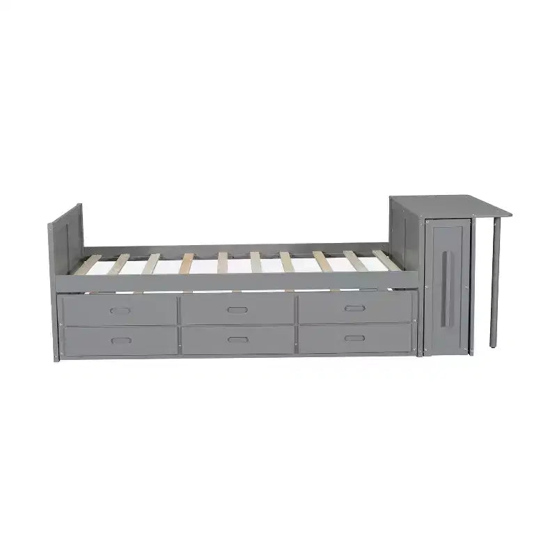 Lit plate-forme en bois simple avec bureau et étagère de rangement, Cadre de lit en bois simple/grand avec lit gigogne et 3 tiroirs