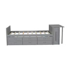 Lit plate-forme en bois simple avec bureau et étagère de rangement, Cadre de lit en bois simple/grand avec lit gigogne et 3 tiroirs