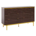 COZONY Commode cannelée 7 tiroirs, 137 cm de large, meuble de rangement moderne en bois avec design incurvé et poignées métalliques pour chambre à coucher ou salon
