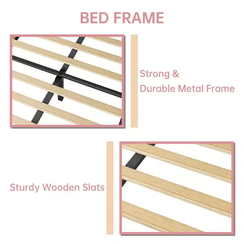 Cadre de lit plateforme double matelassé en velours GustoWave, avec tête de lit réglable en hauteur