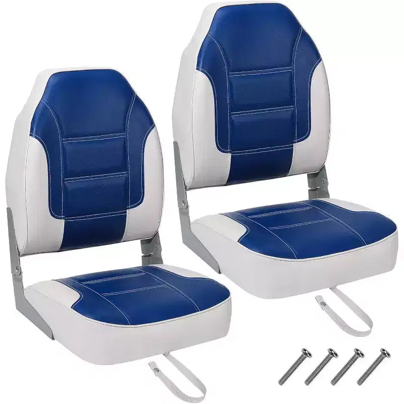 Lot de 2 sièges de bateau pliants à dossier bas – Coussin élastique épais 48x42 cm, sièges de bateau étanches pour Bass Tracker et bateaux de tourisme