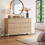 Commode LINSY HOME à 6 tiroirs cannelés pour chambre à coucher, grande commode de style moderne du milieu du siècle avec poignées en métal doré, commodes larges en bois de style bohème
