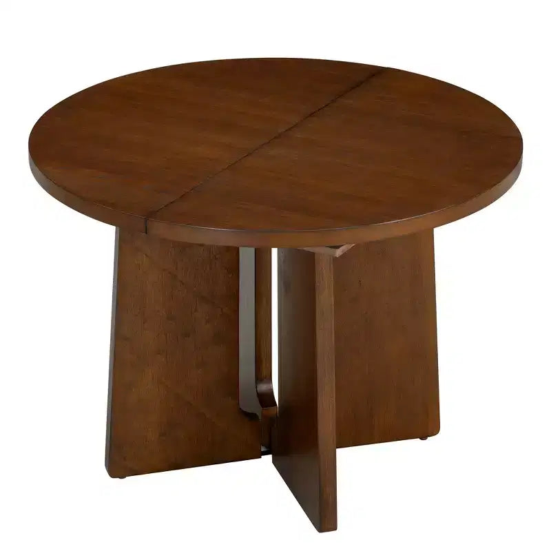 Table à manger ronde extensible Whisen Vintage, table de cuisine de style campagnard avec 1 rallonge amovible de 40 cm