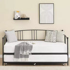 Lit de repos COZONY avec lit gigogne, lit de jour double en métal avec lattes en acier, tête de lit arquée, lit d'appoint peu encombrant pour salon et chambre, noir