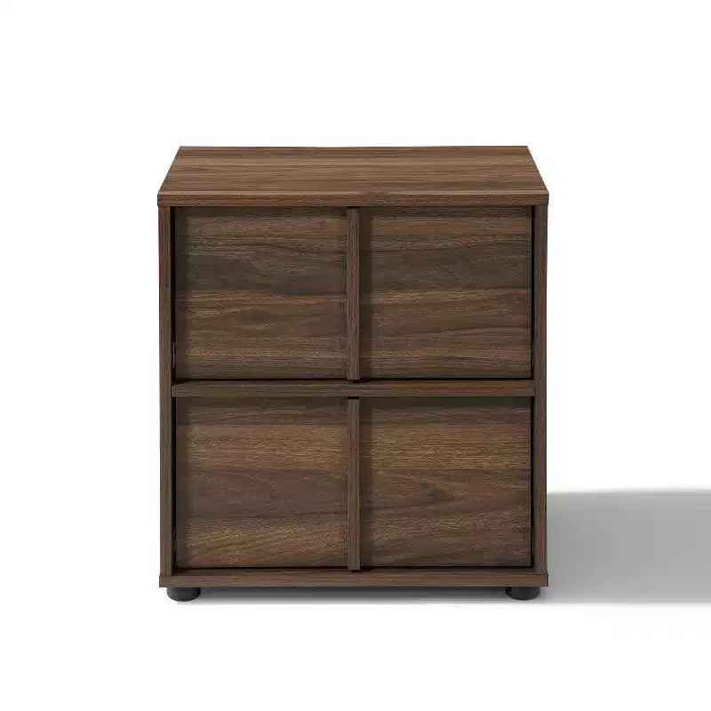 LuxenHome Table de chevet et table d'appoint 21,65 po noyer avec deux tiroirs de rangement en bois manufacturé durable marron