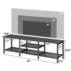 Qwatto Meuble TV chêne noir 160 cm pour TV jusqu'à 70 pouces, meuble console de divertissement avec étagère pour barre de son, étagères de rangement ouvertes, décoration de salon