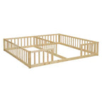 Lit double Bellemave avec barrières de sécurité, en pin et bois composite, naturel et gris, sûr, robuste, peu encombrant, assemblage facile pour enfants