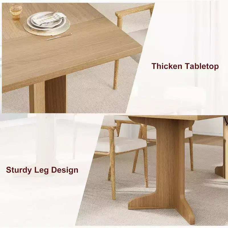 Grande table à manger rectangulaire de 180 cm pour 6 à 8 personnes, table de salle à manger rustique en bois massif avec pieds robustes et plateau solide pour salle à manger