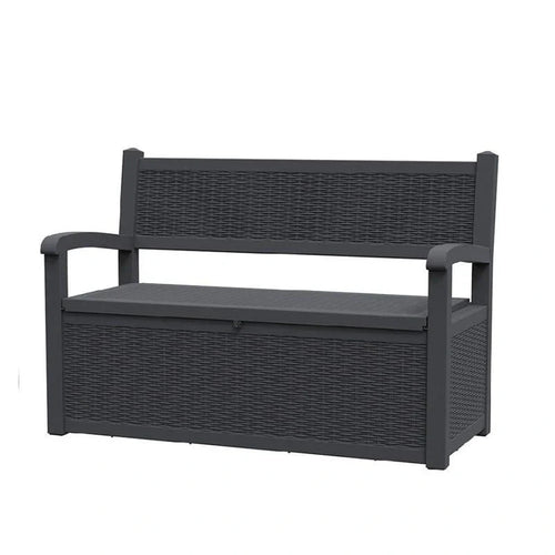 Banc de rangement en résine tout temps avec compartiment caché verrouillable - Aspect rotin, capacité de 227 kg, rangement de 265 litres