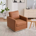 Fauteuil pivotant Etokfoks 30,7 pouces de large en PU marron, avec accoudoirs carrés, fauteuil de salon 360 degrés pour chambre à coucher