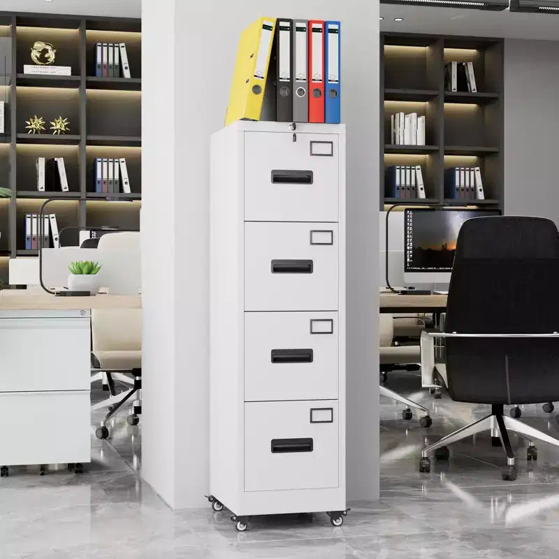 CuisinSmart Classeur métallique à 4 tiroirs avec serrures indépendantes, classeur vertical en acier robuste, tiroirs verrouillables pour la maison, le bureau et l'école