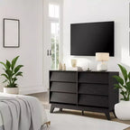 Commode à 6 tiroirs pour chambre à coucher, commode moderne de 120 cm, meuble TV en bois, armoire de rangement pour placard ou salon, noir