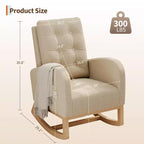 Fauteuil à bascule pour chambre de bébé avec repose-pieds réglable, fauteuil à bascule planant à dossier haut en lin avec pieds en bois pour salon, chambre à coucher et chambre de bébé