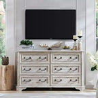 Commode à 6 tiroirs SinCiDo pour chambre à coucher, commode rustique en bois de style ferme, commode vintage de 54 po de largeur pour salon