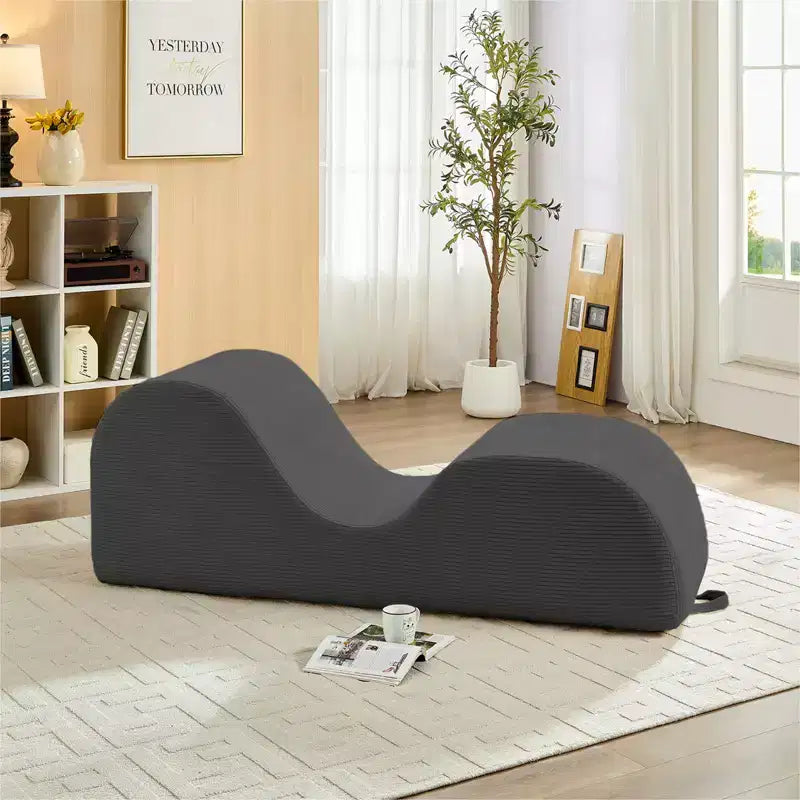 Mjkone Chaise Longue de Yoga en Velours Côtelé, Canapé de Yoga Incurvé avec Appui-Tête/Coussin Lombaire/Repose-Pieds Amovibles, Base Antidérapante