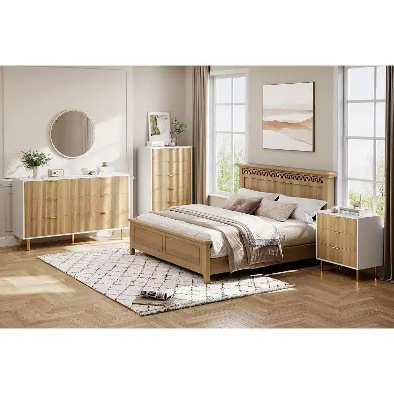 Commode moderne à 5 tiroirs avec poignées dorées - Grand meuble de rangement pour chambre, salon et entrée