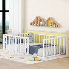 Okak Lit en métal pour enfant jumeau/double/grand, cadre de lit avec clôture surélevée et porte verrouillable, lit pour enfant pour chambre d'enfant et salle de jeux