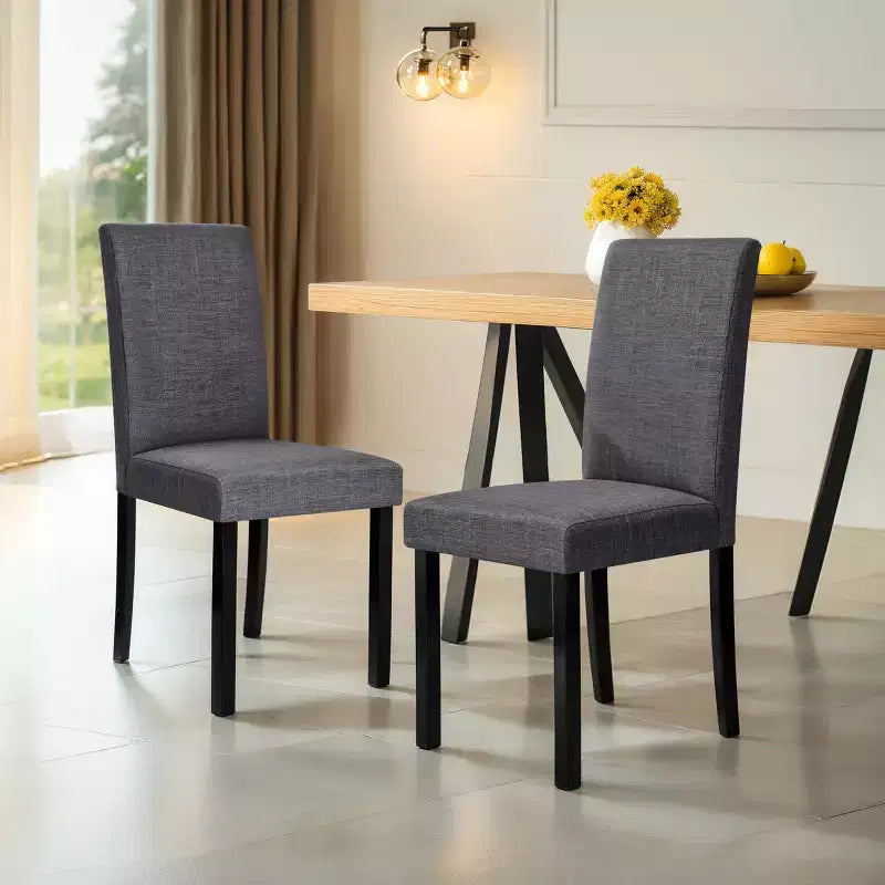 Subrtex Chaise de salle à manger Parsons rembourrée en bois massif et lin (Lot de 2)