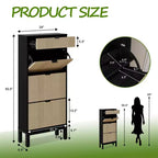 Meuble à chaussures GustoWave avec 3 portes basculantes et 1 tiroir, Étagère à chaussures en bois avec pieds en fer, Meuble de rangement à chaussures étroit, Organisateur de chaussures moderne avec cannelures