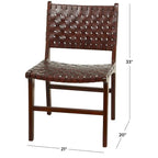 Chaises de salle à manger tressées faites à la main en cuir avec cadre en bois de teck - Lot de 2 Marron, Blanc ou Noir - Roche River Decor