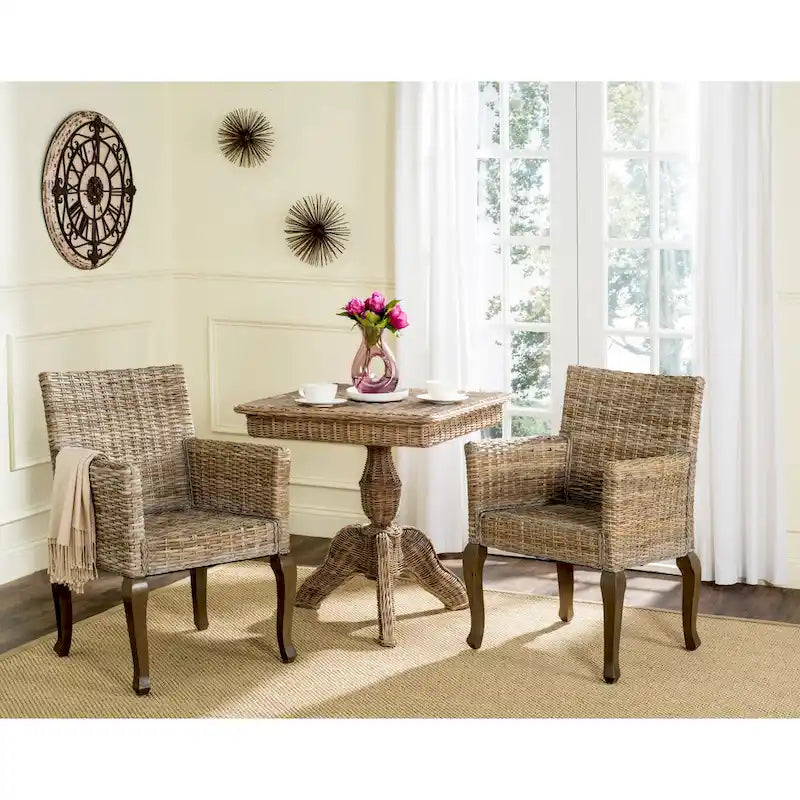 Chaise de salle à manger en rotin tressé avec accoudoirs, lot de 2