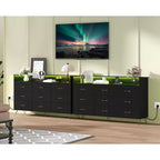 Commode en bois à 9 tiroirs avec lumières LED et station de charge, commode en bois avec contrôle par application, meuble de rangement pour salon, placard