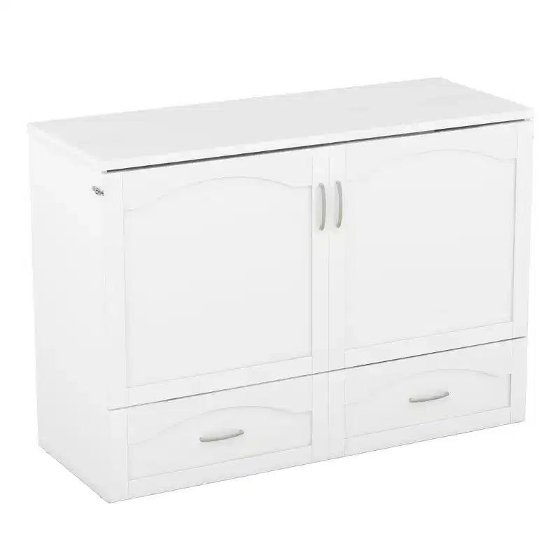 Lit escamotable Whisen avec structure de poulie, se plie dans une armoire avec tiroir et ports USB