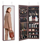 VEVOR Armoire à Bijoux avec Miroir, Armoire à Bijoux Verrouillable de 108 cm de Haut avec Miroir sur Pied, Miroir à Bijoux Mural ou à Suspendre à la Porte, Marron
